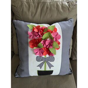Edie Inc Floral Decor Pillow With 3D Flowers & Stripes